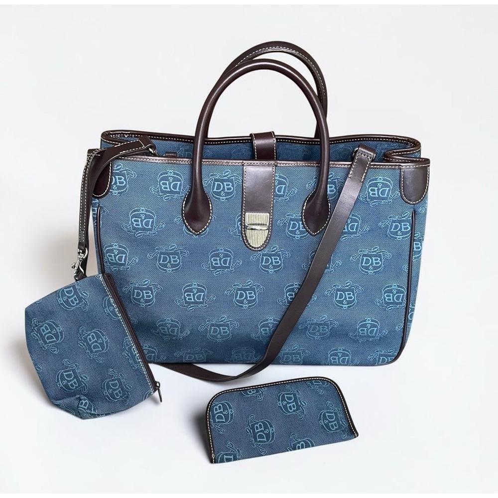 Vintage Blue Denim Monogram Dooney & Bourke Denim Satchel Bag